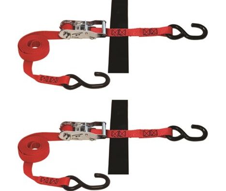 [308371047 ] SNAP-LOC 8 ft. x 1 in. S-Hook Ratchet Strap with Hook and Loop Storage Fastener in Red (2-Pack)