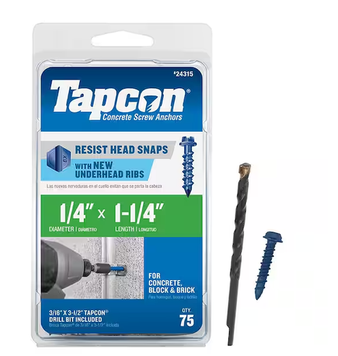 [100086102 ] Tapcon 1/4 in. x 1-1/4 in. Hex-Washer-Head Concrete Anchors (75-Pack)