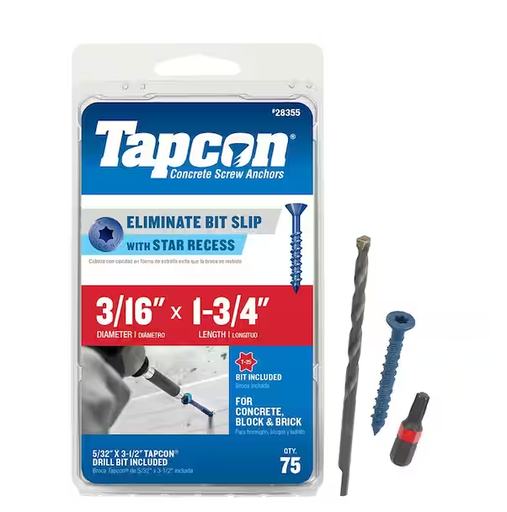 [314120195 ] Tapcon 3/16 in. x 1-3/4 in. Star Flat-Head Concrete Anchors (75-Pack)