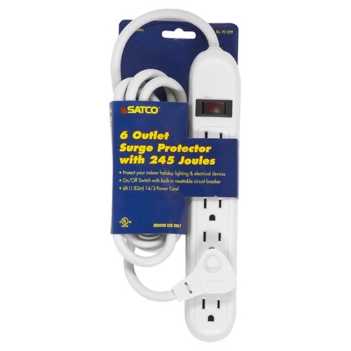 [91-229 ] Satco 6 Outlet Surge Protector With Flat Plug