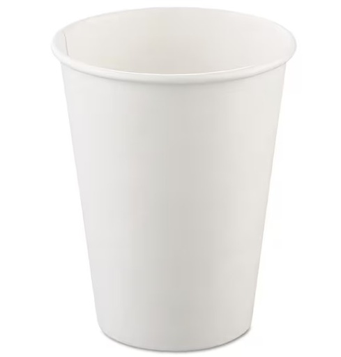 [412WN-2050] Single-Sided Poly Paper Hot Cups, 12oz, White, PK1000 PK