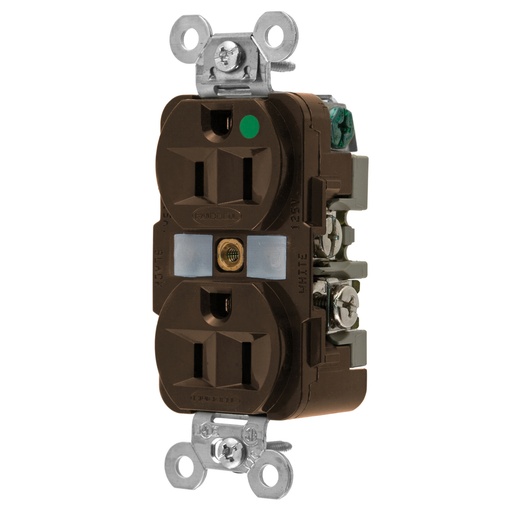 [HBL8200] HUBBELL Straight Blade Devices, Receptacles, Duplex, Hospital Grade, 2-Pole 3-Wire Grounding, 15A 125V, 5-15R, Brown, Single Pack