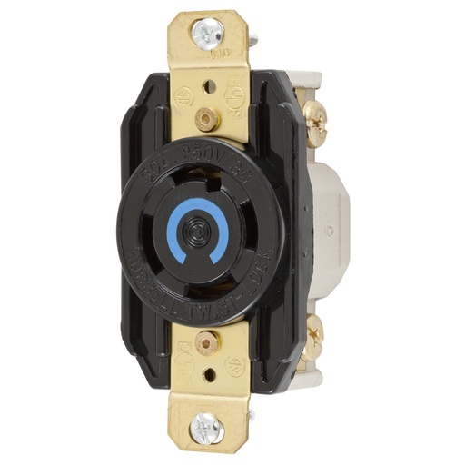 [HBL2720] Hubbell Locking Devices, Twist-Lock®, Industrial, Flush Receptacle, 30A 3-Phase Delta 250V AC, 3-Pole 4-Wire Grounding, L15-30R, Screw Terminal, Black