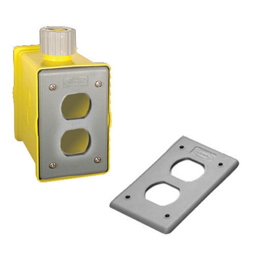 [HBLPOB1D] Hubbell Portable Outlet Boxes, Boxes and Plates, Box with Strain Relief, 1-Gang Front and Back Non-Metallic, Furnished with 2) Gray Duplex Plates