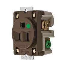 [HBL8284] Hubbell Straight Blade Devices, Receptacles, Panel Mounted Single, Hospital Grade, 2-Pole 3-Wire Grounding, 15A 125V, 5-15R, Brown, Single Pack