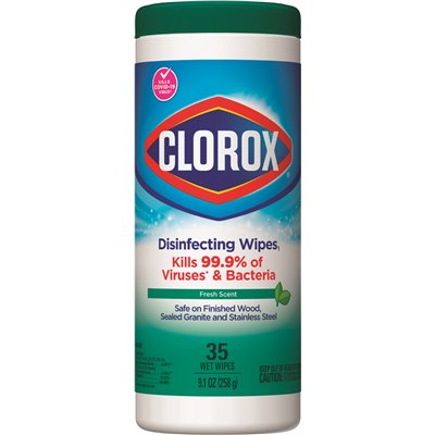 [1593 - G6103140] CLOROX Towels & Wipes, White, Canister, Non-Woven Fiber, 35 Wipes, Fresh Scent