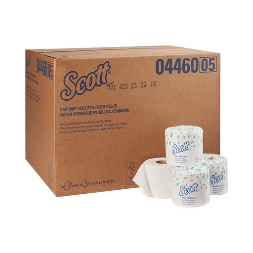 [04460] Scott® Essential Toilet Paper & Tissue Roll 4x4 In 2ply White Core Standard (Srb) 550 Sheets/Roll 80 Rolls/Case