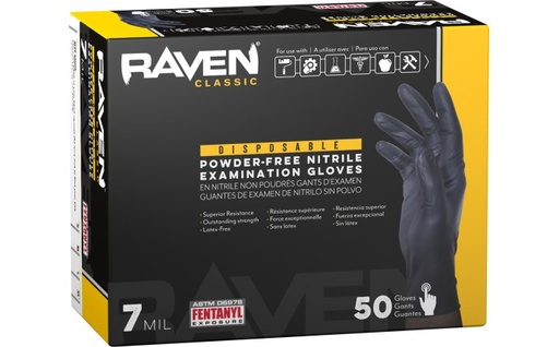 [66518-01] SAS Safety 66518-01 Raven Powder-Free Exam Grade Nitrile - 6 mil 50 Gloves per box