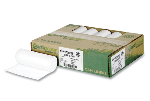 [110599 - RNW1K150V] 12 Gal. to 16 Gallon 24 in. x 33 in. 0.85 mil White Low-Density Trash Bags (15 Bags per Roll 10 Rolls per Case)