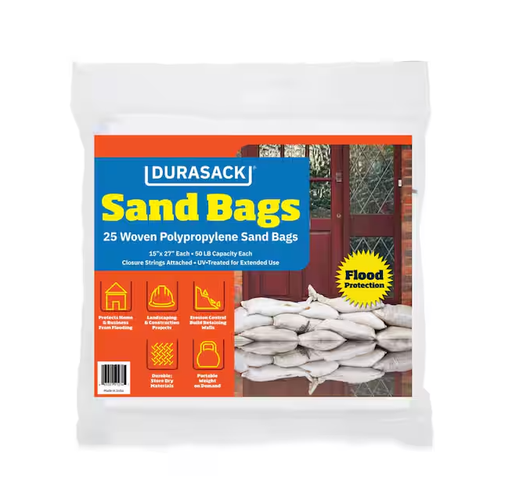 [LSB3019] DURASACK 15 in. x 27 in. White Woven Sand Bags with Tie String (25-Pack)