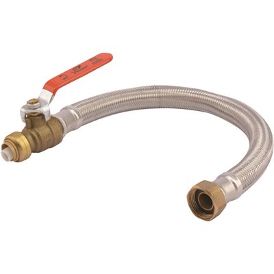 [2465699] 1/2 in. Push-to-Connect x 3/4 in. FIP x 18 in. Braided Stainless Steel Water Heater Connector with Integrated Ball Valve