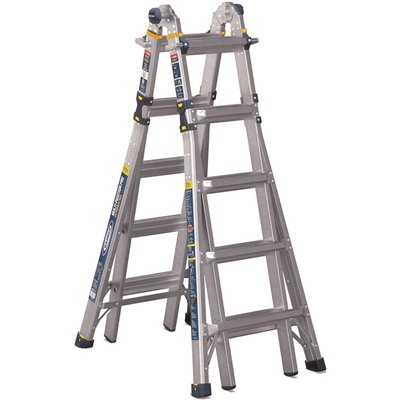 [309704168] 22 ft. Reach Aluminum 5-in-1 Multi-Position Pro Ladder with Powerlite Rails 375 lbs. Load Capacity Type IAA Duty Rating