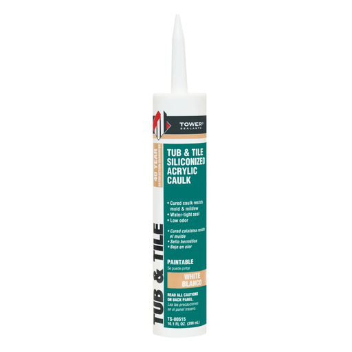 [TS-00515] TOWER SEALANTS Tub & Tile Siliconized Acrylic Caulk 10.1 OZ WHITE