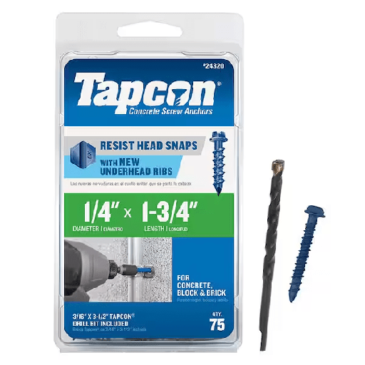 [202241612] Tapcon 1/4 in. x 1-3/4 in. Hex-Washer-Head Concrete Anchors (Pack of 75)