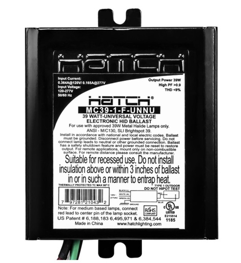 [MC39-1-F-UNNU] HATCH 120V-277V Universal Electronic HID Ballast