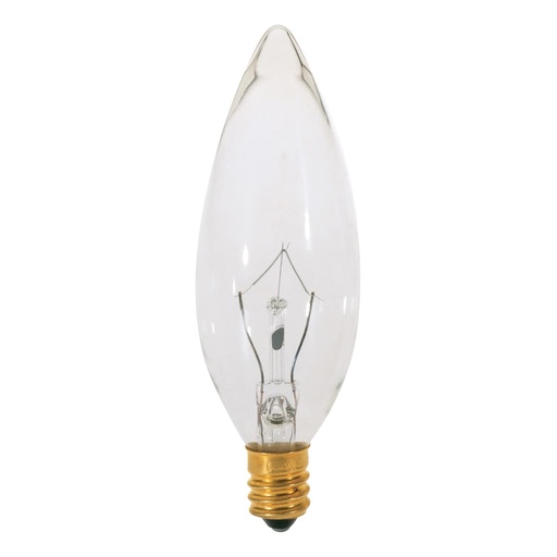 [A3620] Satco 15 Watt BA9 1/2 Incandescent; Clear; 2500 Average rated hours; 114 Lumens; Candelabra base; 130 Volt
