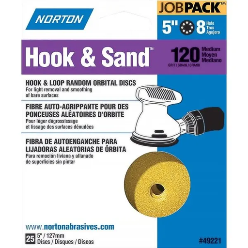 [49221] Norton Multisand Hook & Loop 8-Hole Sanding Disc, P120-Grit, 25 Pack