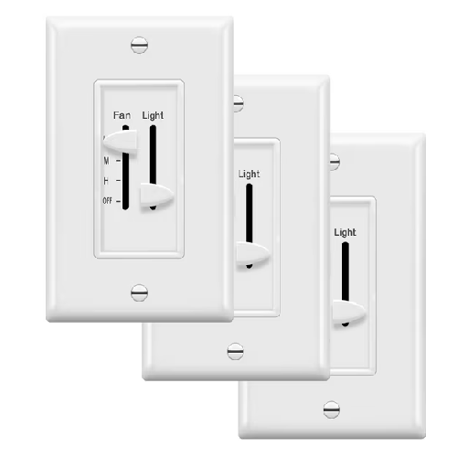 [17001-F3-W] ENERLITES 3 Speed Ceiling Fan Control and LED Dimmer Light Switch, 2.5A Single Pole