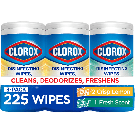 [LSJ7091] Clorox Disinfecting and Cleaning Wipes, Crisp Lemon and Fresh Scent, 75 Count Each (3 Pack)