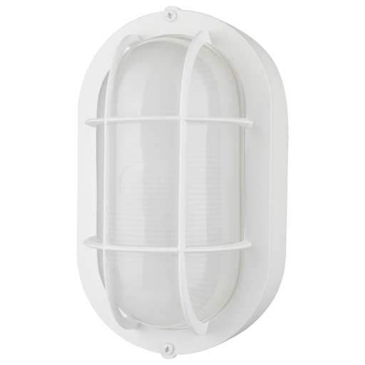 [62-1388] Satco LED Small Oval Bulk Head Fixture White Finish with White Glass