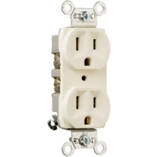 [CRB5262LACC12] Legrand Duplex Straight Blade Receptacle, 5-15R, 15 A, 125V AC, 2 Pole, 3 Wire, Grounded