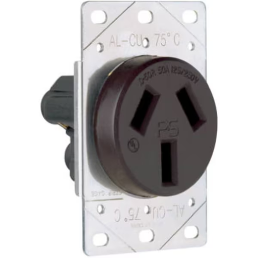 [3890CC6] Legrand Straight Blade Receptacle, 10-50R, 50 A, 125/250V AC, 3 Pole, 3 Wire, Flush Mount, Non-Grounded