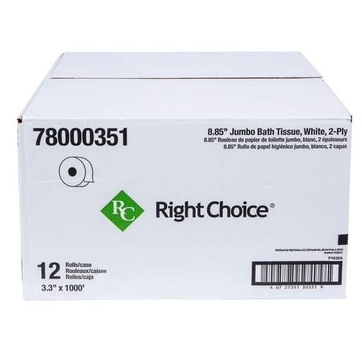[78000351] Right Choice™ Jumbo Roll Tissue 2-Ply, White, Recycled Paper, 3.3" x 1000'