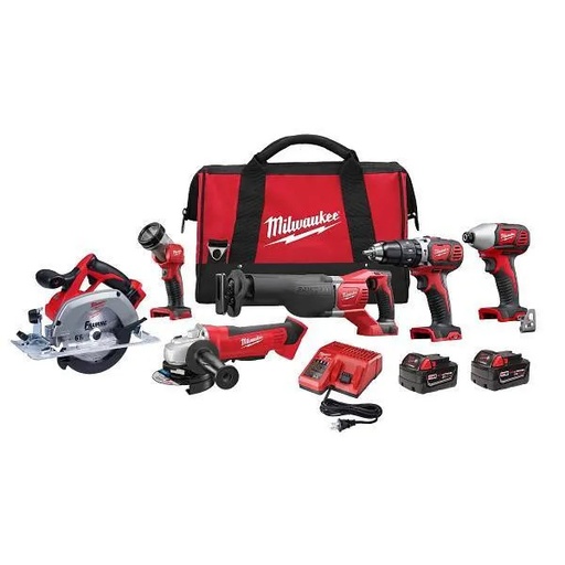 [2696-26] Milwaukee M18 Lithium-Ion Cordless Combo Tool Kit With 3.0ah Batteries, Charger, And Tool Bag