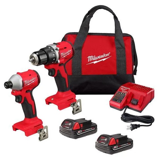 [3692-22CT] Milwaukee M18 Lithium-Ion Brushless Cordless COMPACT Drill/Impact Combo Kit With 2.0ah Batteries, Charger, And Tool Bag