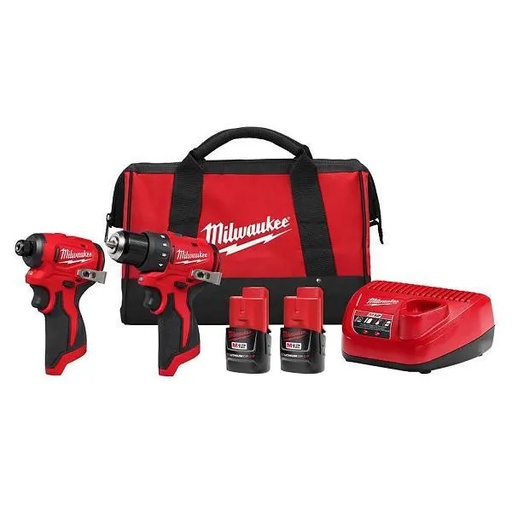 [3494-22] Milwaukee M12 Lithium-Ion Brushless Cordless Subcompact Drill/Impact Driver Combo Kit With Batteries, Charger, And Bag