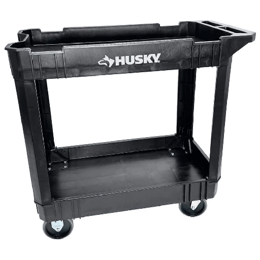 [LSH9768] Husky 2-Tier Plastic 4-Wheeled Service Cart in Black with 500 lbs. Capacity
