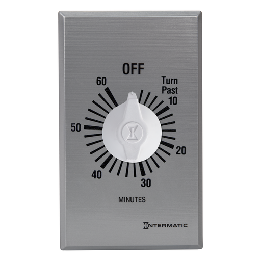 [FF60MC] Intermatic Spring Wound Countdown Timer, Commercial, 125-277 VAC, 50/60 Hz, SPST, 60 Minute Max, Without Hold, Silver