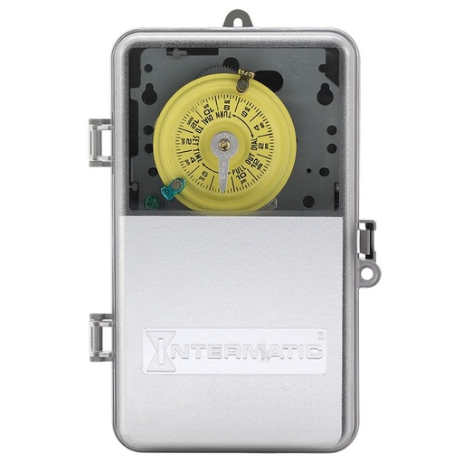 [T101PCD82] Intermatic 24-Hour Mechanical Time Switch, 120 VAC, 60Hz, SPST, Indoor/Outdoor Plastic with See-Through Door Enclosure, 1 Hour Interval