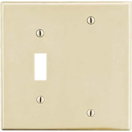 [P113I] Hubbell Standard 2-Gang Toggle Switch/Blank Nylon Wall Plate (Ivory)