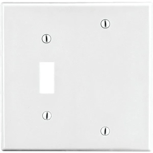 [P113W] Hubbell Standard 2-Gang Toggle Switch/Blank Nylon Wall Plate (White)