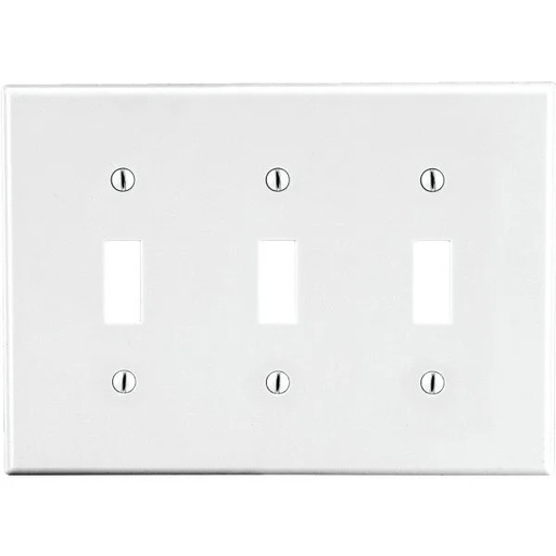 [P3W] Hubbell 3-Gang Polycarbonate Thermoplastic Toggle Wall Plate (White)