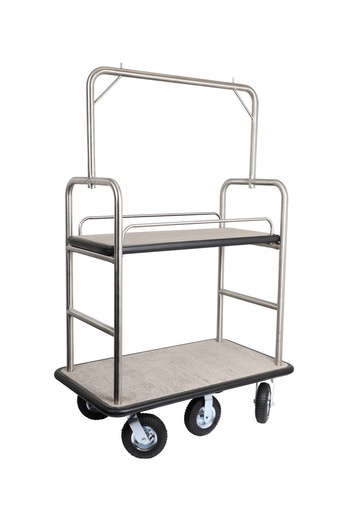 [BCDDC-6WH] Six Wheel Dual Deck Bellman's Cart; Grey/Black Carpet; 8" pneumatic wheels
