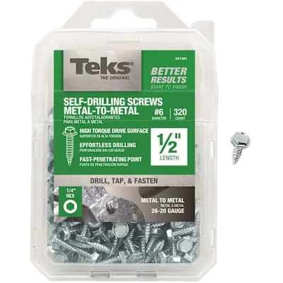 [21301] Teks #6-18 x 1/2 in. External Hex Washer Head Sharp Point Screw (320-Pack)