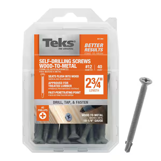 [21384] Teks 12 2-3/4 in. Phillips Flat-Head Self-Drilling Screws (40-Pack)