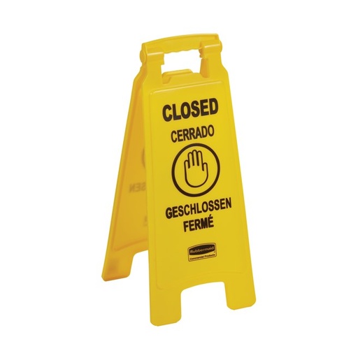 [FG611278YEL] Rubbermaid Multilingual "Closed" Floor Sign, 25", Yellow