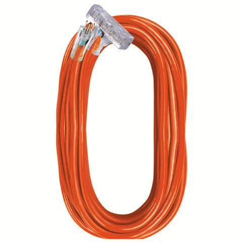 [05-00121] Voltec 14/3 SJTW Orange & Black Lighted Triple Tap Extension Cords – Outdoor Power, 50 ft