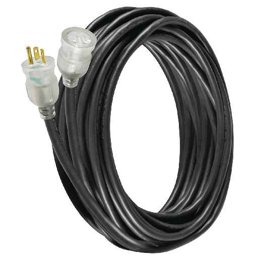 [05-00352] Voltec 10/3 SJTW Black Extension Cords with Lighted End (5‑20P) – Heavy‑Duty Outdoor Power, 50 ft